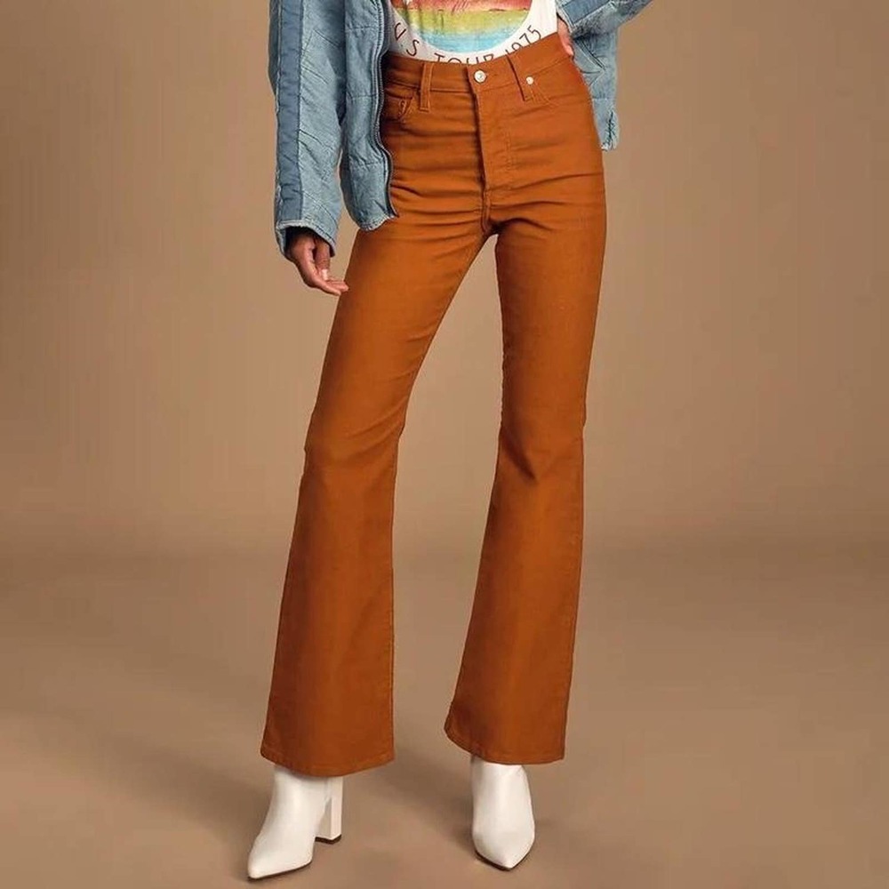Levis Ribcage Rust-Orange Corduroy High-Waisted Flare Pants